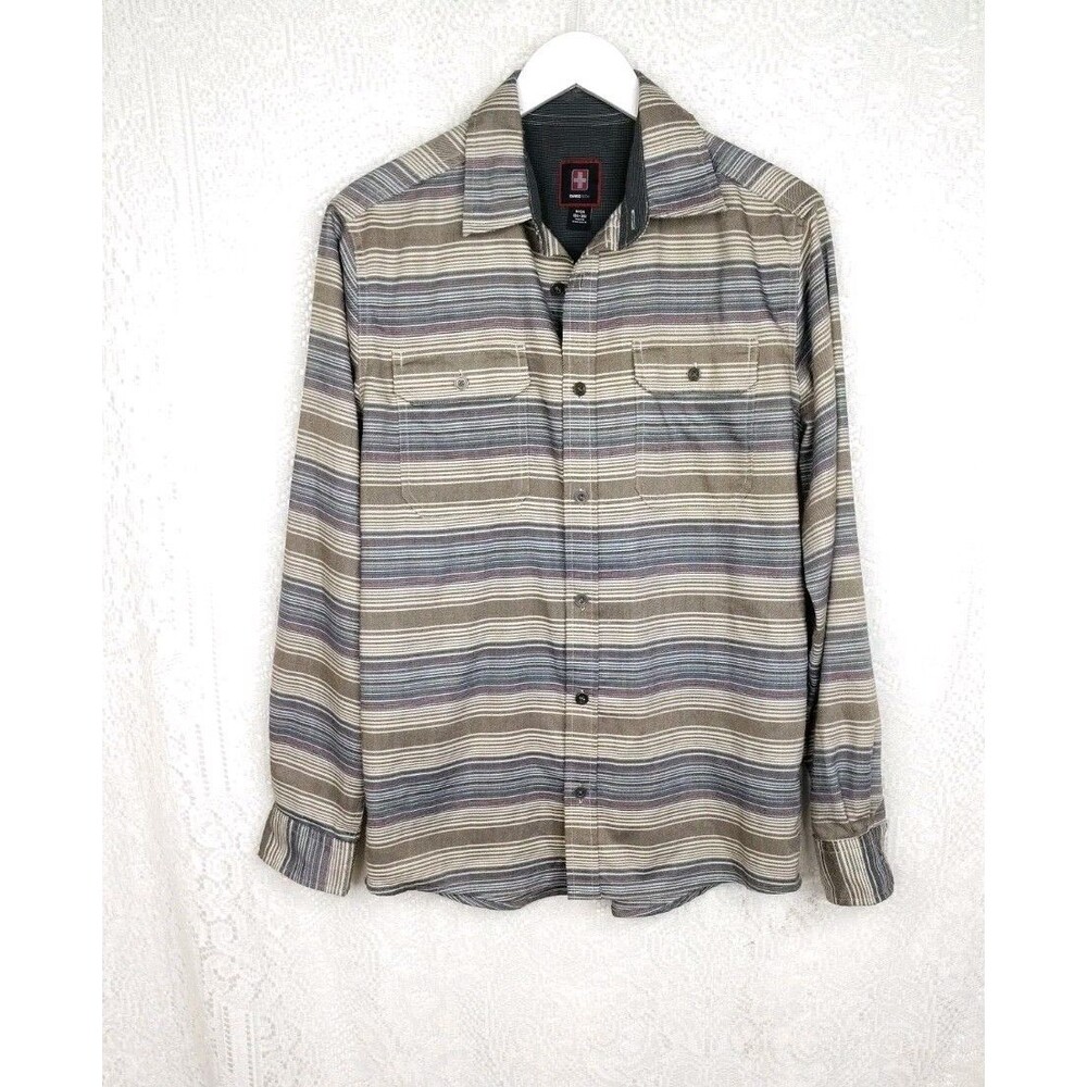 Swiss Tech Men’s Long Sleeve Brown/Tan Button Shirt Casual Size Small 34/36